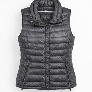 Gap Womens 90% Down Quilted Puffer Vest Black Full Zip Pockets L Outerwear Y2K